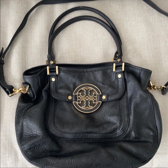 EXCELLENT CONDITION TORY BURCH BLACK PEBBLE LEATHER AMANDA HANDBAG AND CROSSBODY - Picture 3 of 8